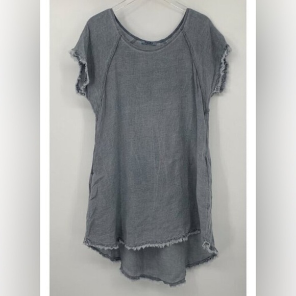 Meo Milo Italian luxury linen dress one size gray minimalist Nantucket fray hem - Picture 1 of 3